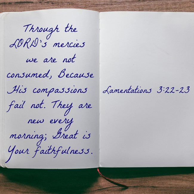 Through the LORD’s mercies we are not consumed, Because His compassions fail not. They are new every morning; Great is Your faithfulness. - Lamentations 3:22-23