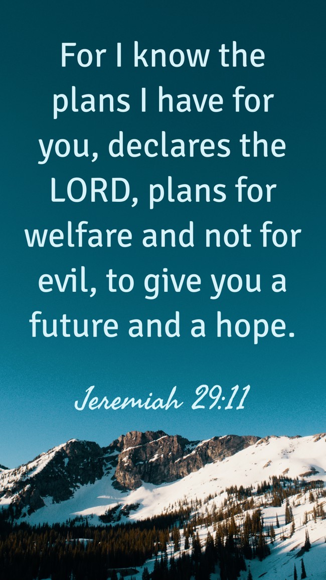 For I know the plans I have for you, declares the LORD, plans for welfare and not for evil, to give you a future and a hope. - Jeremiah 29:11