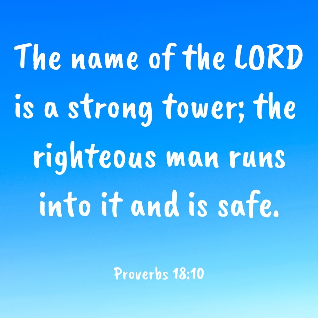 The name of the LORD is a strong tower; the righteous man runs into it and is safe. - Proverbs 18:10
