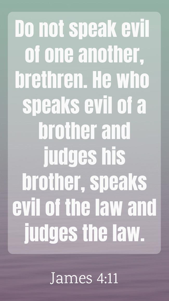 Do not speak evil of one another, brethren. He who speaks evil of a brother and judges his brother, speaks evil of the law and judges the law. - James 4:11