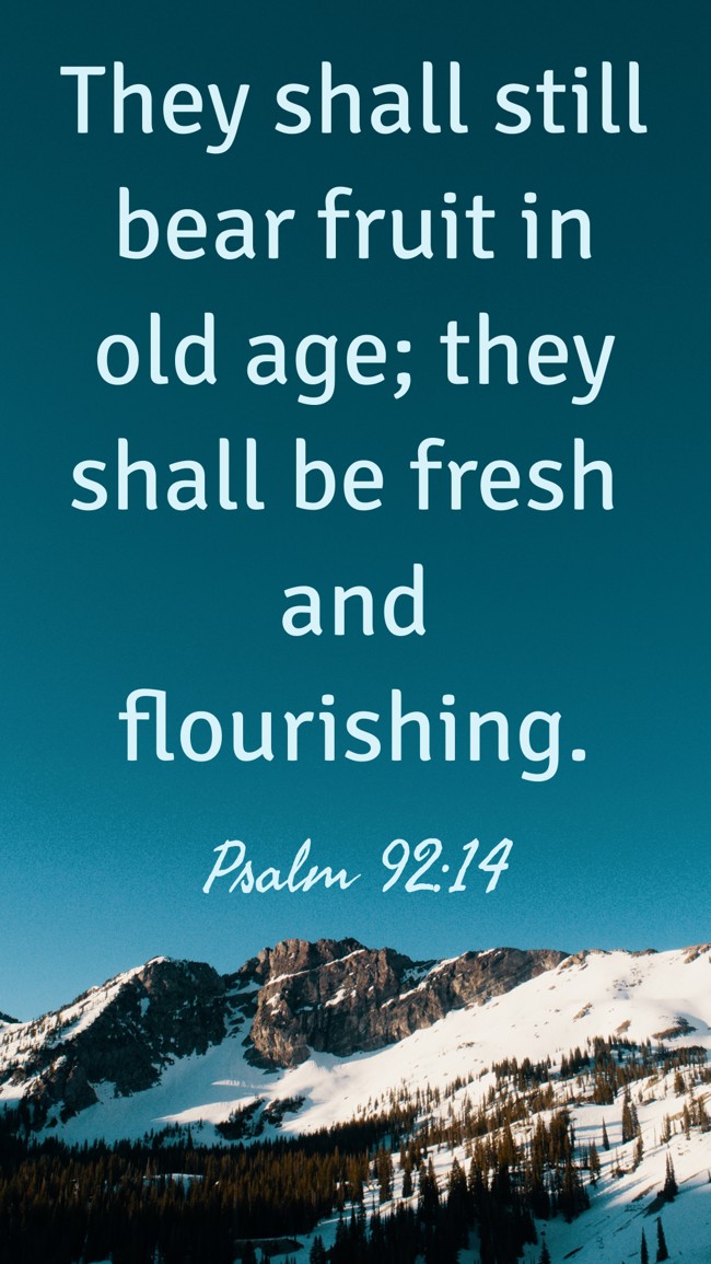 They shall still bear fruit in old age; they shall be fresh and flourishing. - Psalm 92:14