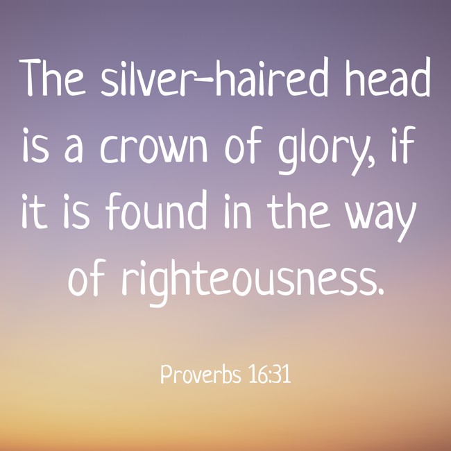  The silver-haired head is a crown of glory, if it is found in the way of righteousness.   - Proverbs 16:31 