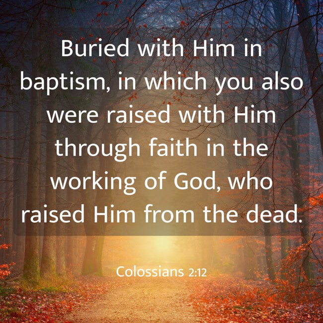 Buried with Him in baptism, in which you also were raised with Him through faith in the working of God, who raised Him from the dead. - Colossians 2:12