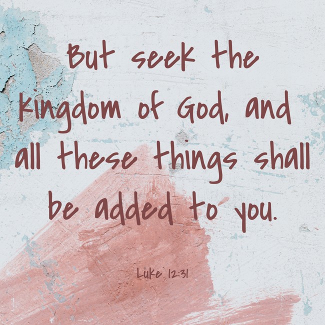  But seek the kingdom of God, and all these things shall be added to you.   - Luke 12:31 