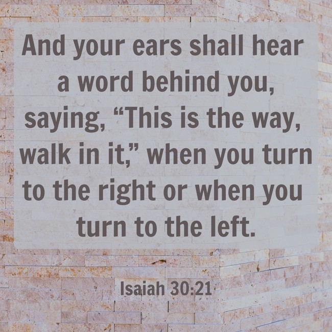 And your ears shall hear a word behind you, saying, “This is the way, walk in it,” when you turn to the right or when you turn to the left. - Isaiah 30:21