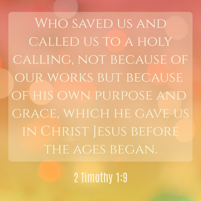 Who saved us and called us to a holy calling, not because of our works but because of his own purpose and grace, which he gave us in Christ Jesus before the ages began. - 2 Timothy 1:9