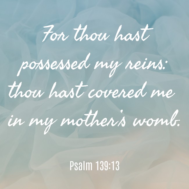 For thou hast possessed my reins: thou hast covered me in my mother’s womb. - Psalm 139:13