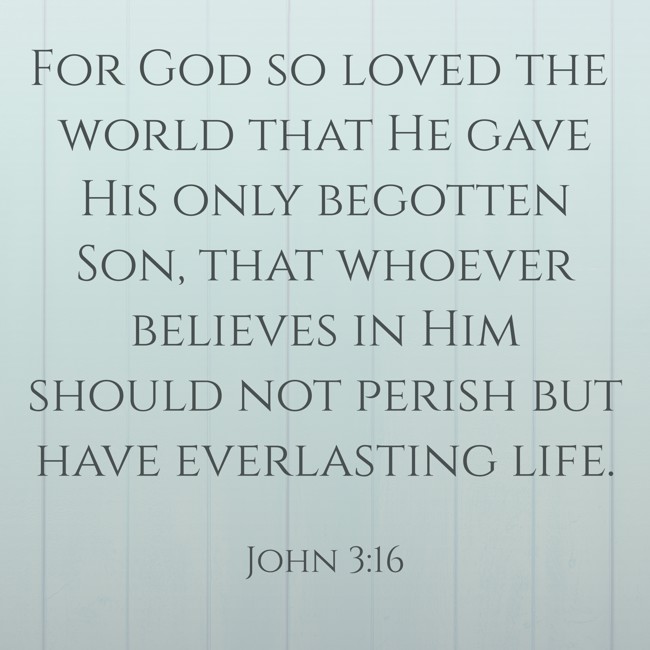 For God so loved the world that He gave His only begotten Son, that whoever believes in Him should not perish but have everlasting life. - John 3:16