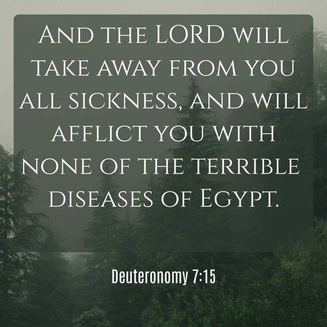 And the LORD will take away from you all sickness, and will afflict you with none of the terrible diseases of Egypt. - Deuteronomy 7:15