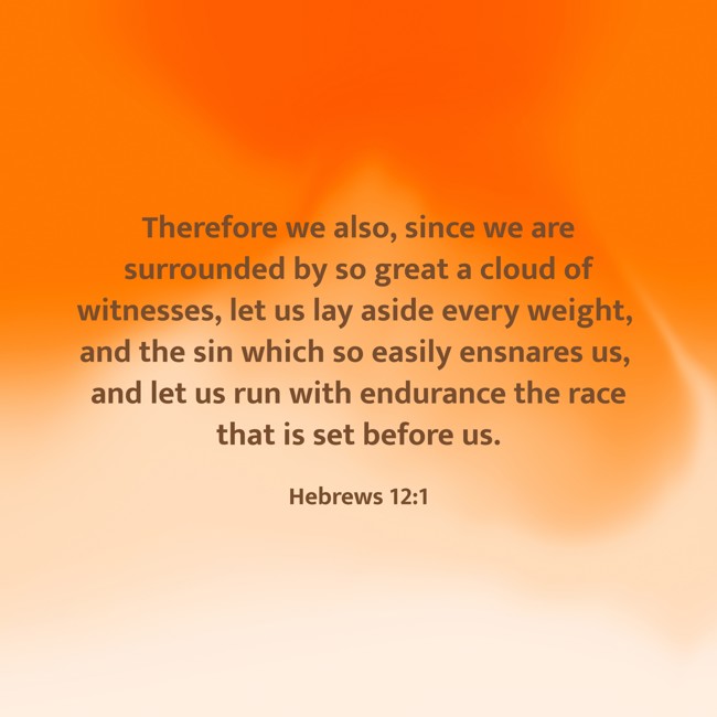 Therefore we also, since we are surrounded by so great a cloud of witnesses, let us lay aside every weight, and the sin which so easily ensnares us, and let us run with endurance the race that is set before us. - Hebrews 12:1