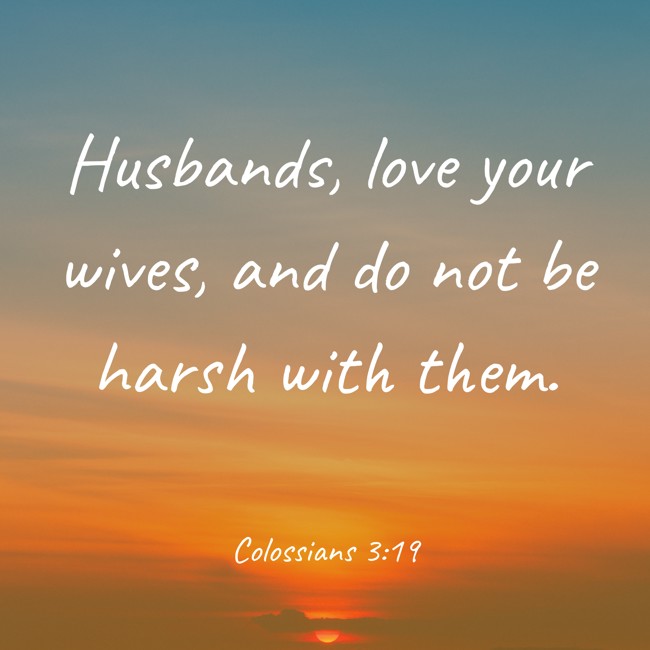 Husbands, love your wives, and do not be harsh with them. - Colossians 3:19
