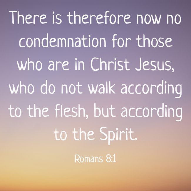 There is therefore now no condemnation for those who are in Christ Jesus, who do not walk according to the flesh, but according to the Spirit. - Romans 8:1