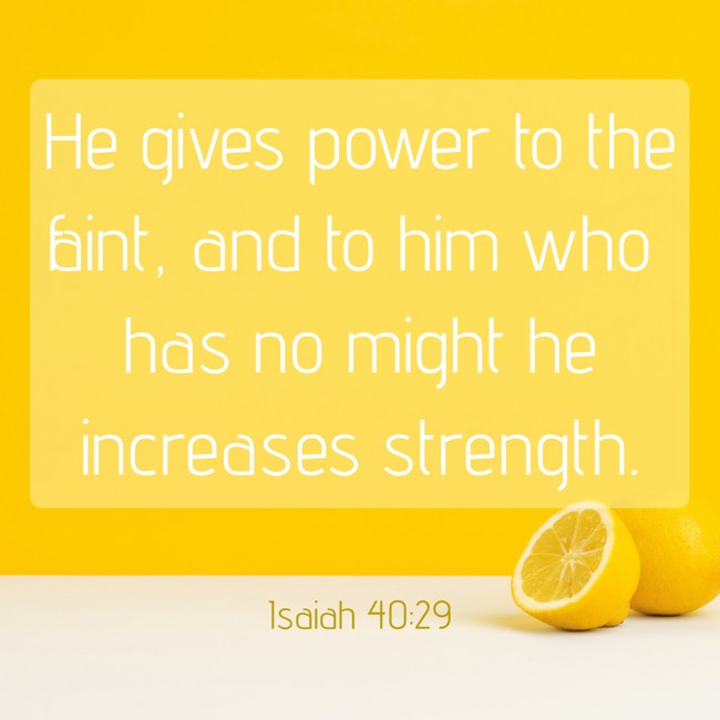  He gives power to the faint, and to him who has no might he increases strength.   - Isaiah 40:29 