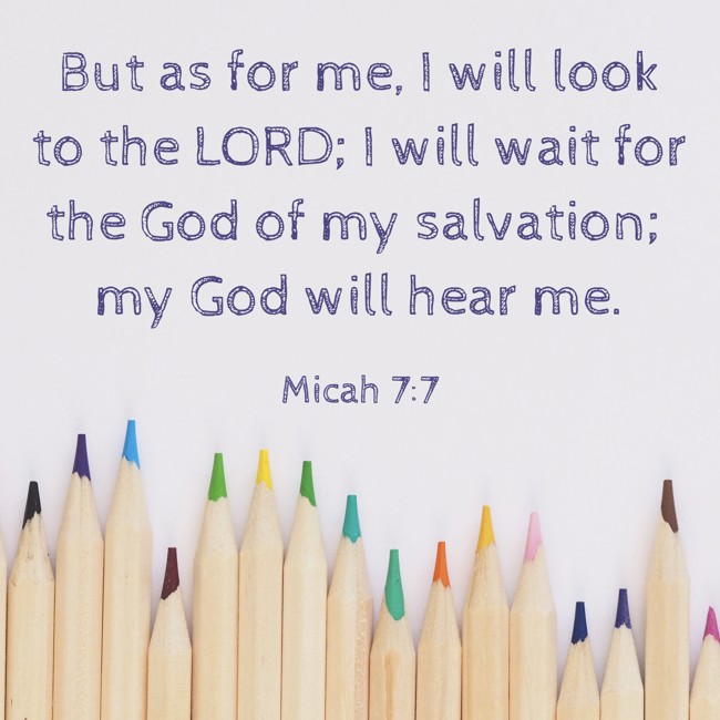  But as for me, I will look to the LORD; I will wait for the God of my salvation; my God will hear me.   - Micah 7:7 