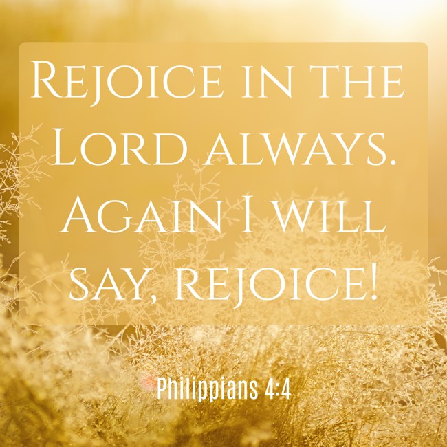 Rejoice in the Lord always. Again I will say, rejoice! - Philippians 4:4