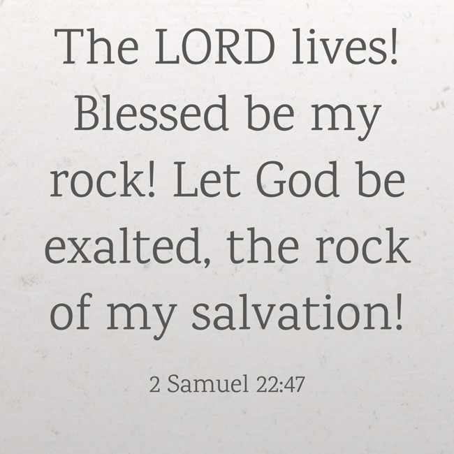 The LORD lives! Blessed be my rock! Let God be exalted, the rock of my salvation! - 2 Samuel 22:47
