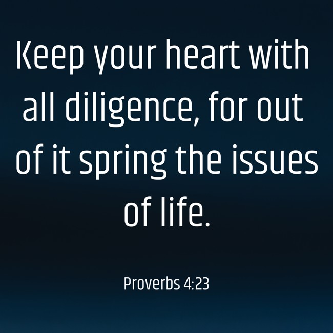 Keep your heart with all diligence, for out of it spring the issues of life. - Proverbs 4:23