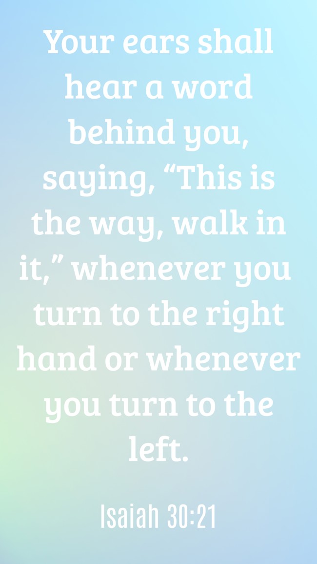Your ears shall hear a word behind you, saying, “This is the way, walk in it,” whenever you turn to the right hand or whenever you turn to the left. - Isaiah 30:21