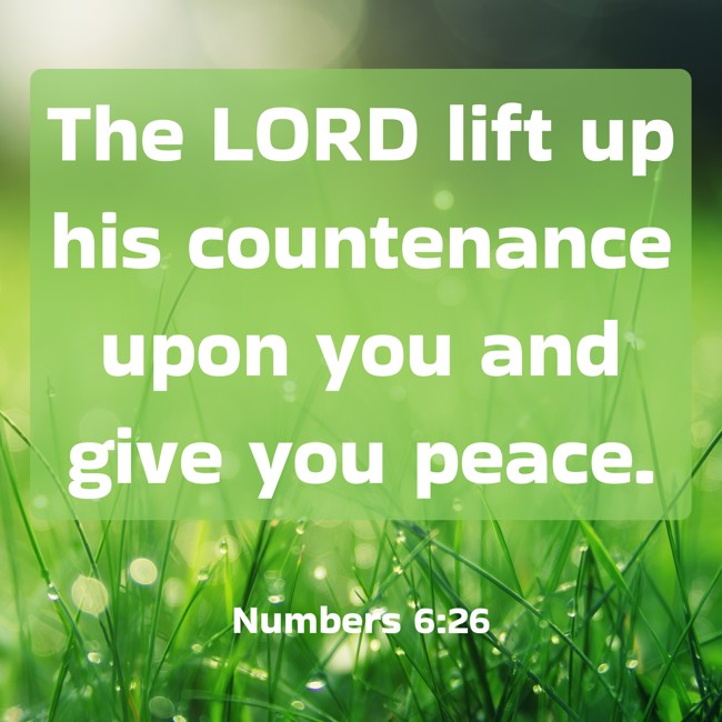 The LORD lift up his countenance upon you and give you peace. - Numbers 6:26