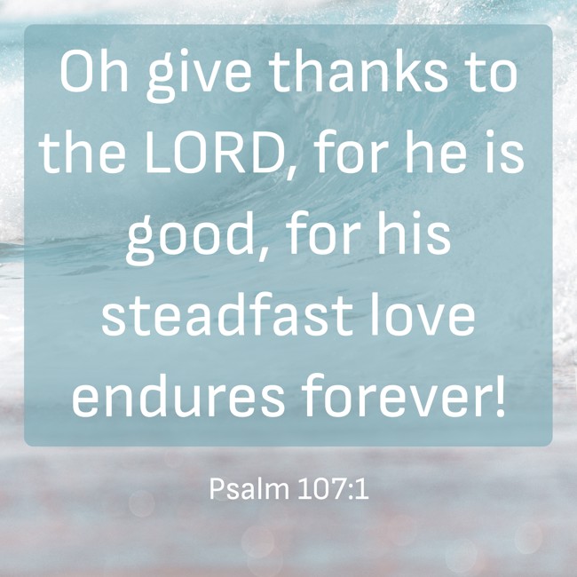 Oh give thanks to the LORD, for he is good, for his steadfast love endures forever! - Psalm 107:1