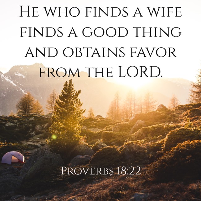 He who finds a wife finds a good thing and obtains favor from the LORD. - Proverbs 18:22