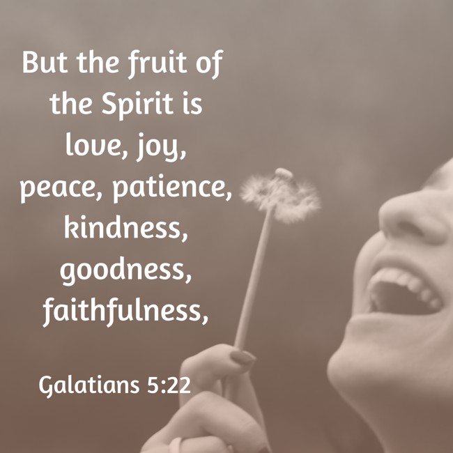 But the fruit of the Spirit is love, joy, peace, patience, kindness, goodness, faithfulness, - Galatians 5:22