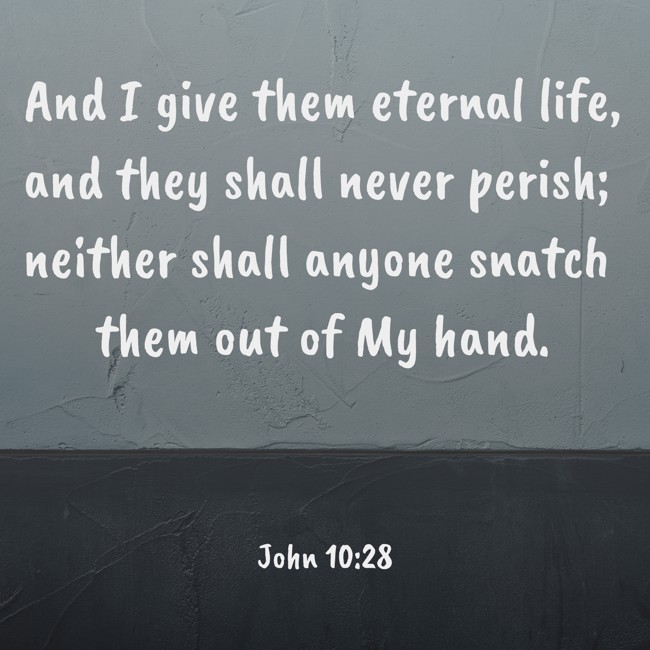 And I give them eternal life, and they shall never perish; neither shall anyone snatch them out of My hand. - John 10:28
