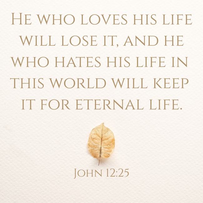 He who loves his life will lose it, and he who hates his life in this world will keep it for eternal life. - John 12:25