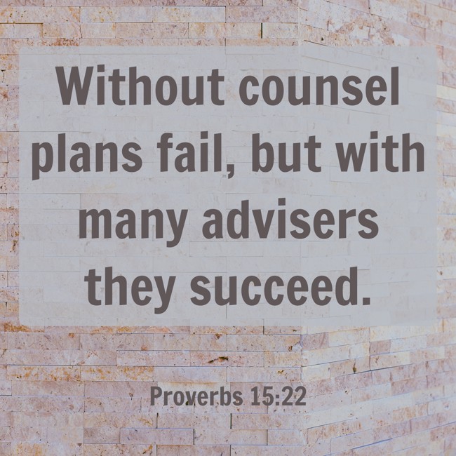 Without counsel plans fail, but with many advisers they succeed. - Proverbs 15:22