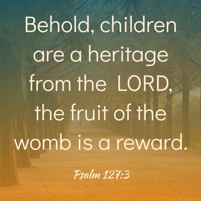 Behold, children are a heritage from the LORD, the fruit of the womb is a reward. - Psalm 127:3