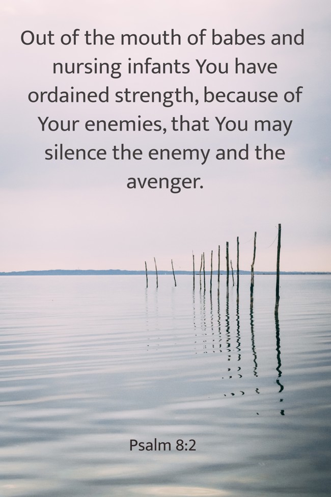 Out of the mouth of babes and nursing infants You have ordained strength, because of Your enemies, that You may silence the enemy and the avenger. - Psalm 8:2