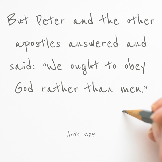 But Peter and the other apostles answered and said: “We ought to obey God rather than men.” - Acts 5:29