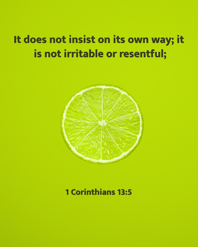 It does not insist on its own way; it is not irritable or resentful; - 1 Corinthians 13:5