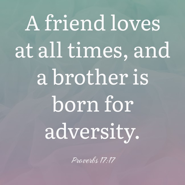 A friend loves at all times, and a brother is born for adversity. - Proverbs 17:17
