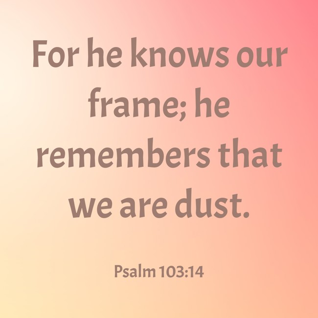 For he knows our frame; he remembers that we are dust. - Psalm 103:14