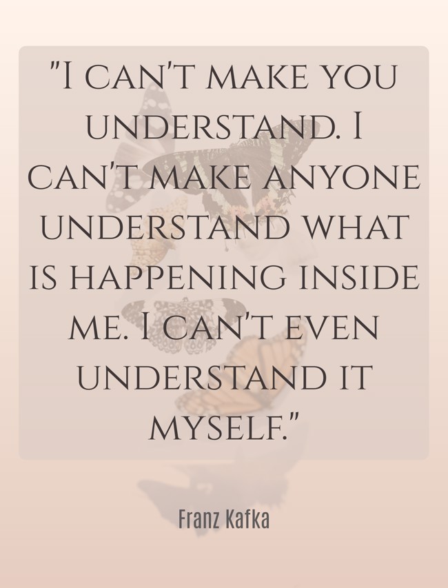 I can't make you understand. I can't make anyone understand what is happening inside me. I can't even understand it myself. - Franz Kafka