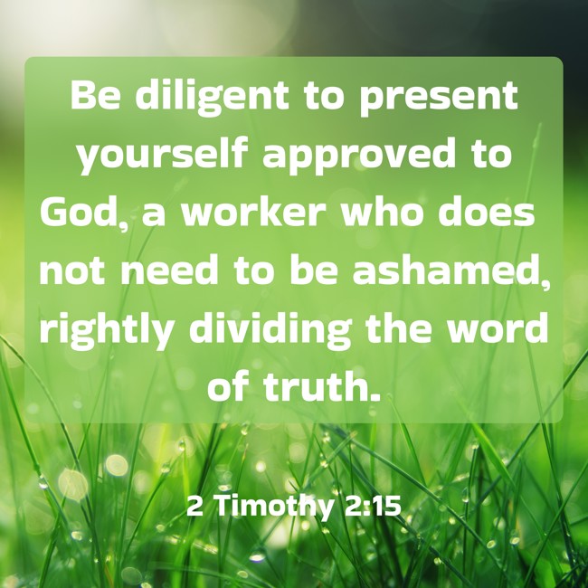 Be diligent to present yourself approved to God, a worker who does not need to be ashamed, rightly dividing the word of truth. - 2 Timothy 2:15
