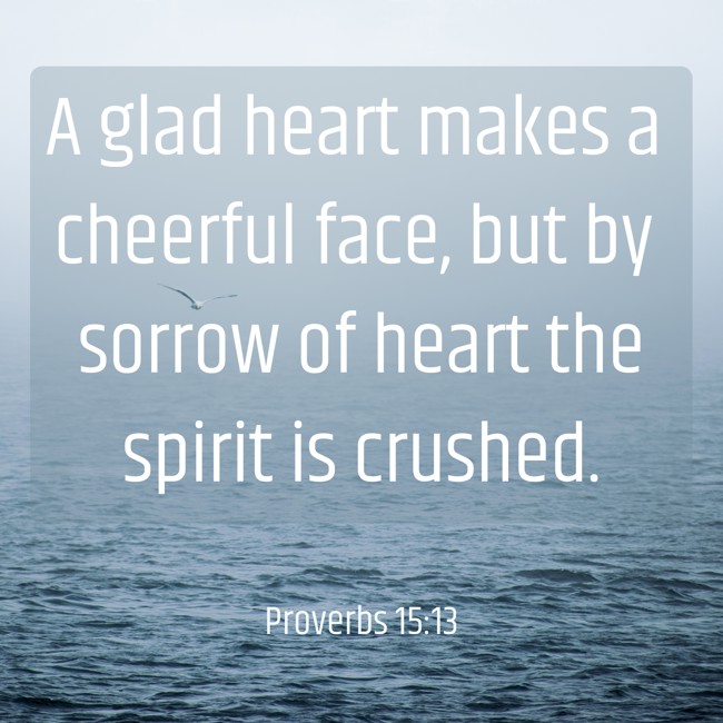 A glad heart makes a cheerful face, but by sorrow of heart the spirit is crushed. - Proverbs 15:13