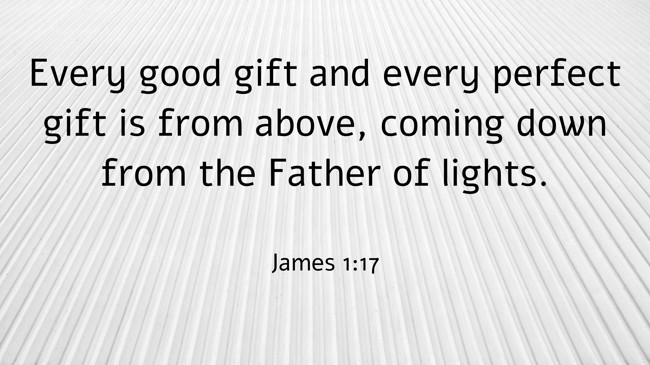  Every good gift and every perfect gift is from above, coming down from the Father of lights.   - James 1:17 