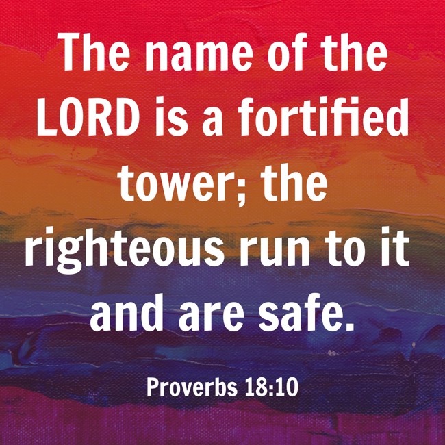 The name of the LORD is a fortified tower; the righteous run to it and are safe. - Proverbs 18:10
