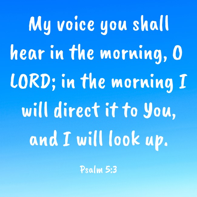  My voice you shall hear in the morning, O LORD; in the morning I will direct it to You, and I will look up.   - Psalm 5:3 