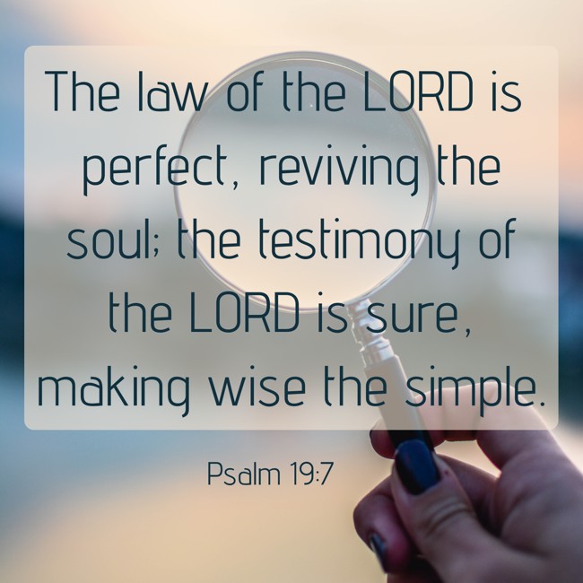 The law of the LORD is perfect, reviving the soul; the testimony of the LORD is sure, making wise the simple. - Psalm 19:7