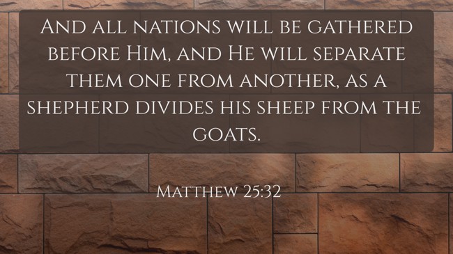 And all nations will be gathered before Him, and He will separate them one from another, as a shepherd divides his sheep from the goats. - Matthew 25:32