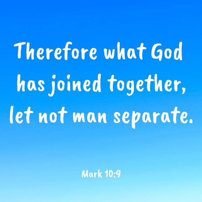 Therefore what God has joined together, let not man separate. - Mark 10:9