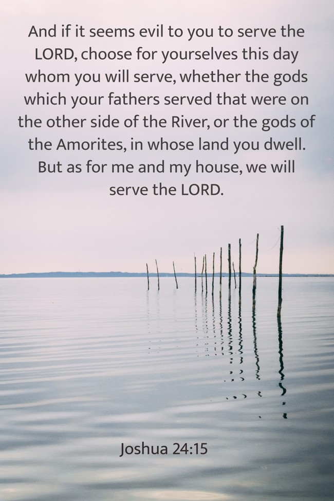 And if it seems evil to you to serve the LORD, choose for yourselves this day whom you will serve, whether the gods which your fathers served that were on the other side of the River, or the gods of the Amorites, in whose land you dwell. But as for me and my house, we will serve the LORD. - Joshua 24:15