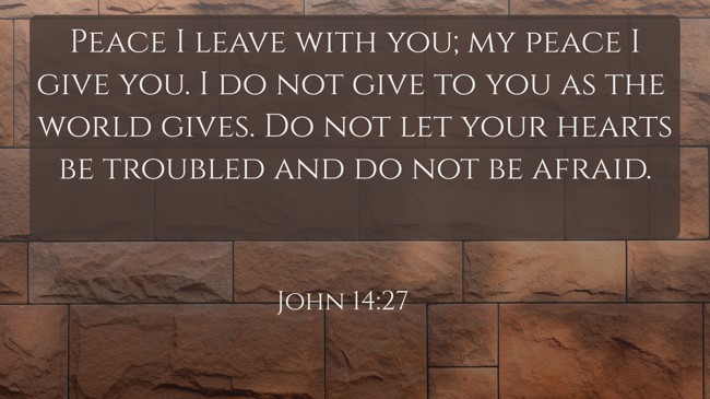 Peace I leave with you; my peace I give you. I do not give to you as the world gives. Do not let your hearts be troubled and do not be afraid. - John 14:27