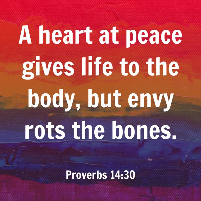A heart at peace gives life to the body, but envy rots the bones. - Proverbs 14:30