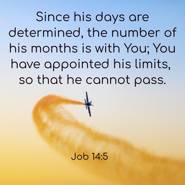 Since his days are determined, the number of his months is with You; You have appointed his limits, so that he cannot pass. - Job 14:5