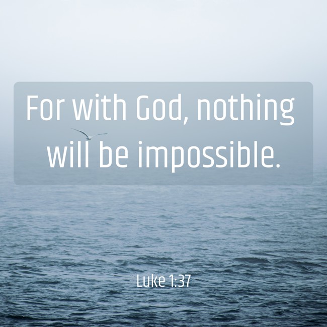  For with God, nothing will be impossible.   - Luke 1:37 