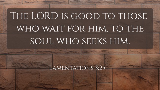  The LORD is good to those who wait for him, to the soul who seeks him.   - Lamentations 3:25 